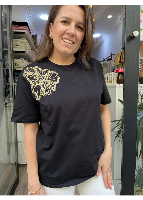 Orj. Marka Nakış Detay T-shirt ( Siyah )