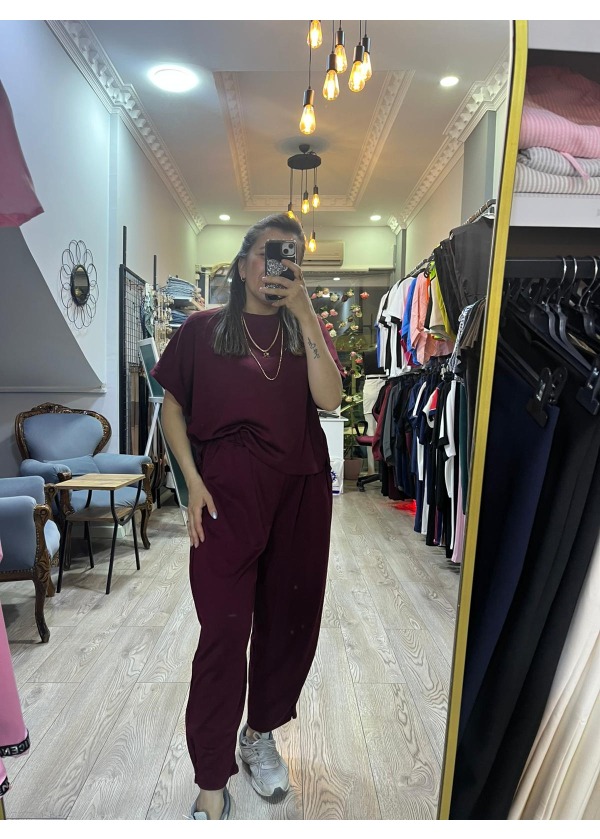 Standart Beden Şalvarlı Takım ( bordo )
