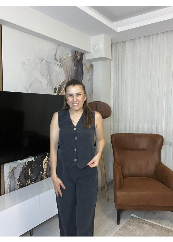 Tensel Kumaş Yelekli Takım ( antresit )