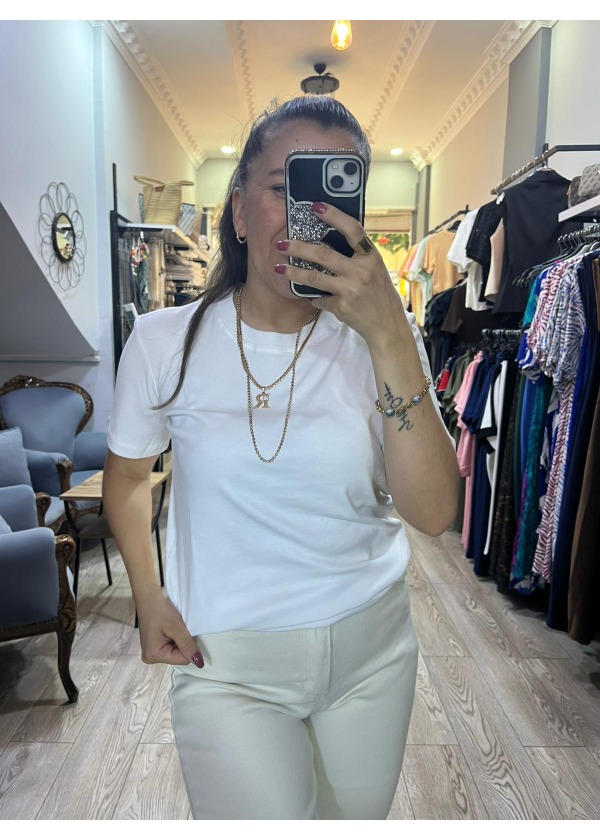 Orj. Marka Basic Pamuklu T-shirt ( beyaz )