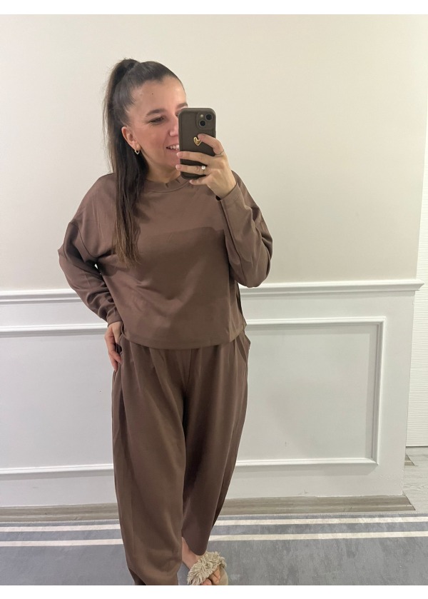 Standart Beden Şalvarlı Takım ( Kahve )