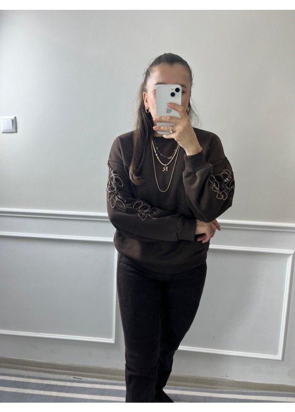 Kol Nakış Detay Sweat ( kahve ) 