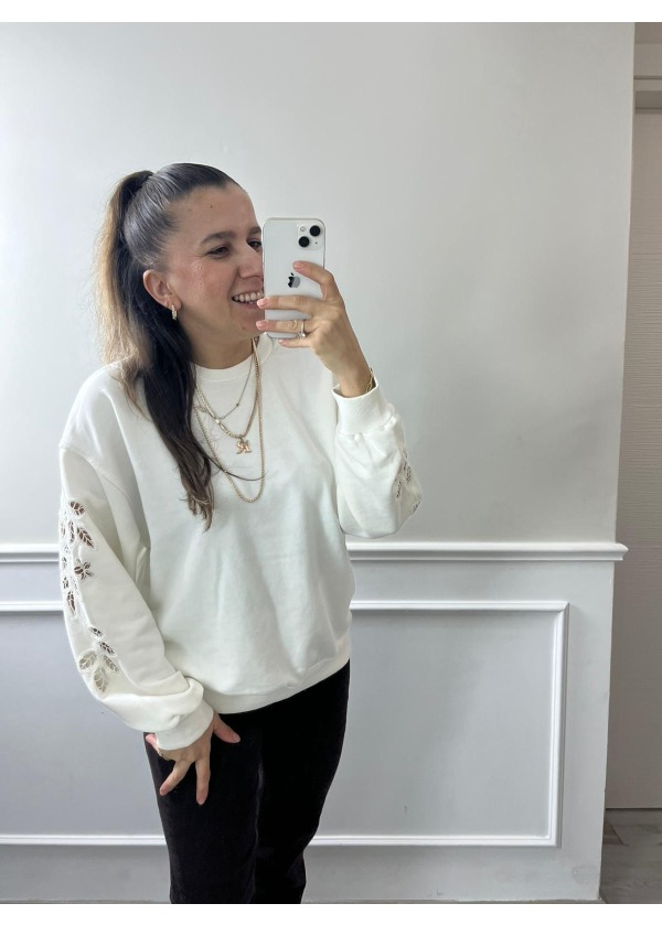 Kol Nakış Detay Sweat ( Beyaz )
