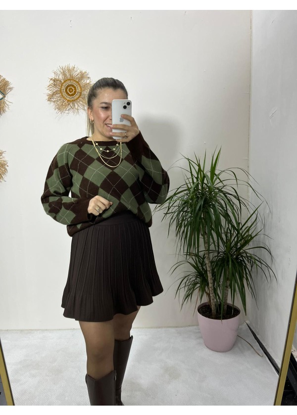 Pileli Şortlu Etek ( kahve )