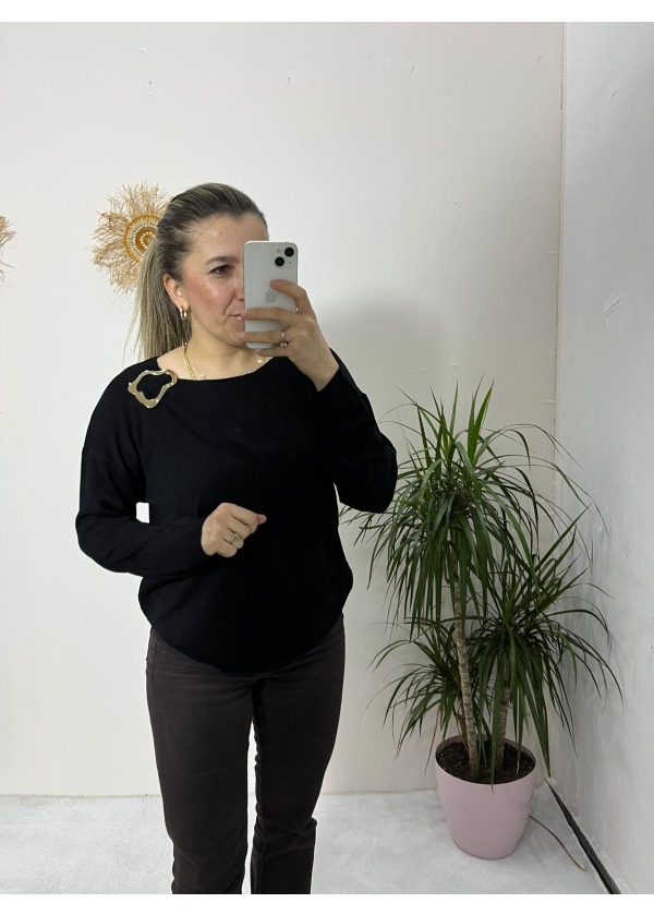 Merserize Triko Toka Detay ( Siyah )