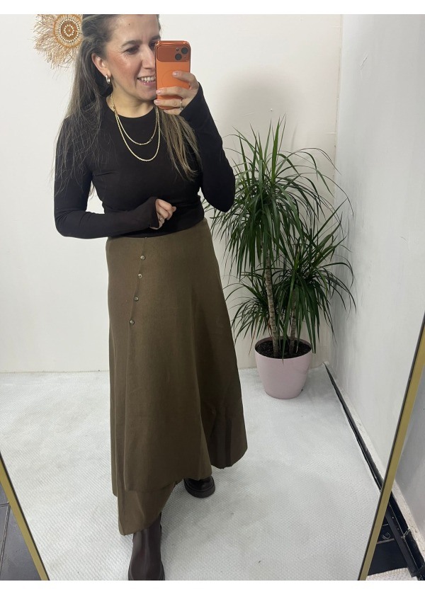 Selanik Önü Düğmeli Etek ( Kahve )