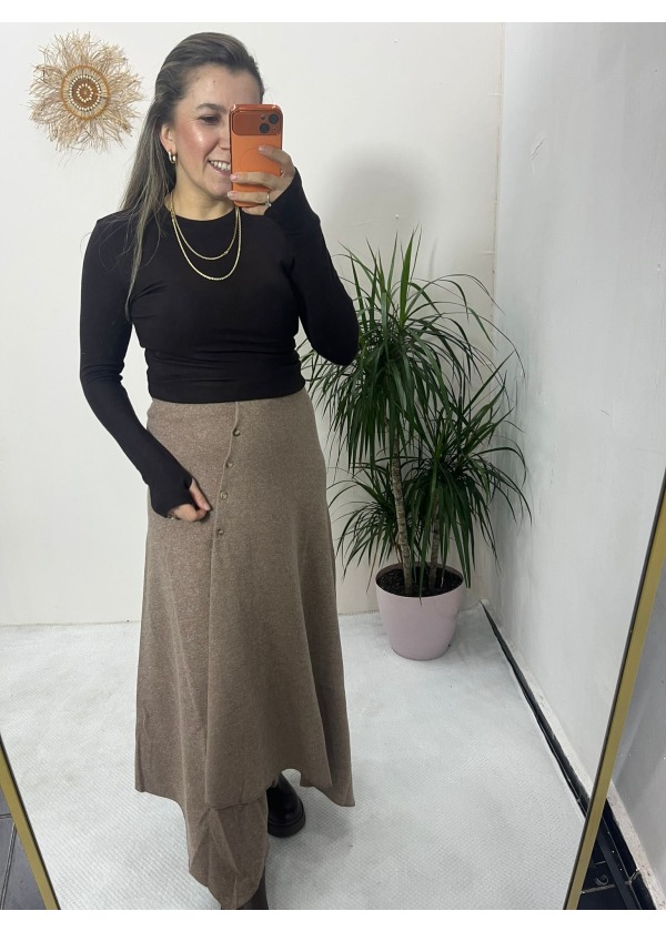 Selanik Önü Düğmeli Etek ( Camel )