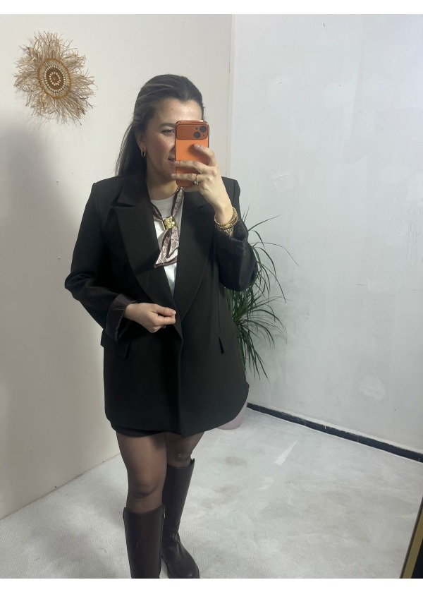 Blazer Ceket Kolu Katlama Detay ( Kahve )