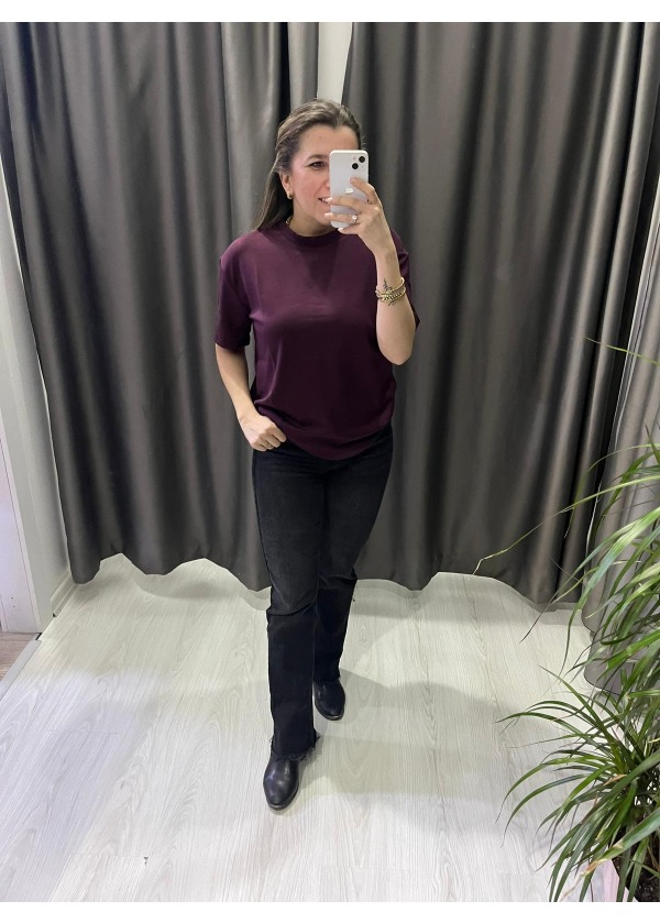 Pamuklu Basic Tshirt (Mürdüm)