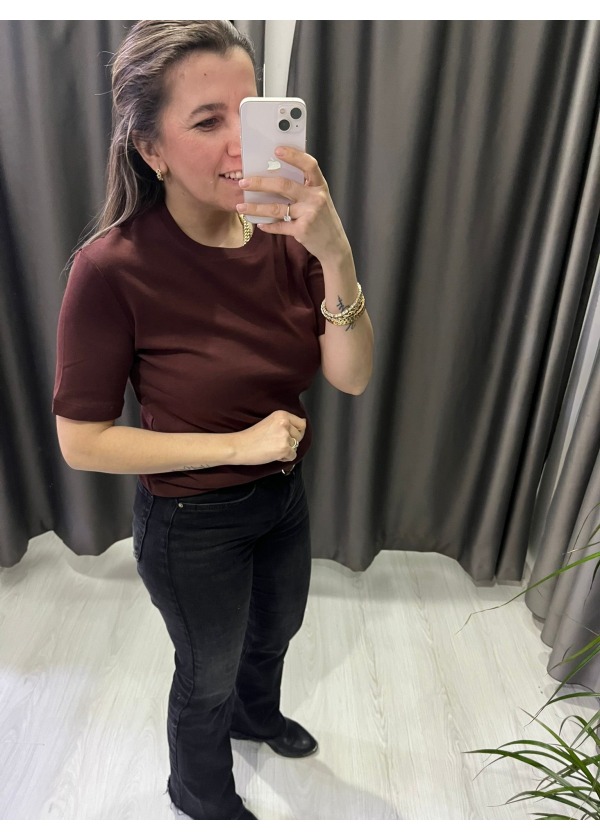 Pamuklu Basic Tshirt (Kahverengi)