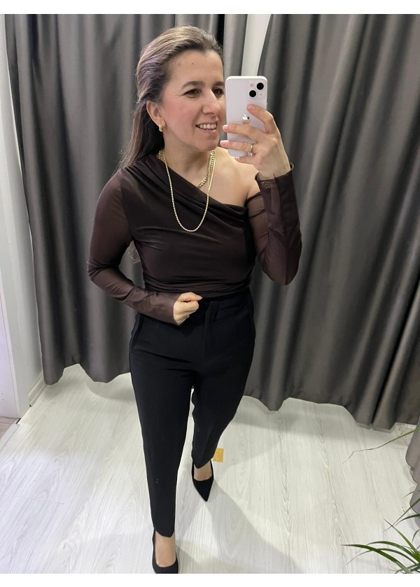 Omuz Detaylı Bluz (Kahverengi)