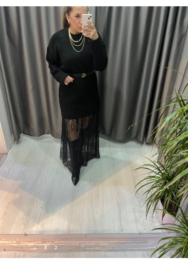 Dantelli triko elbise 