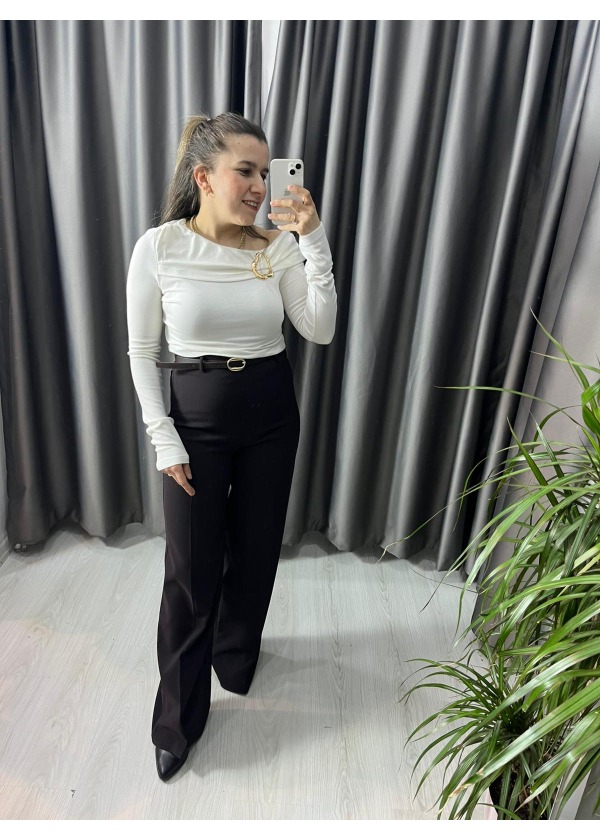 Kemerli Palazzo Pantolon ( Kahverengi) 