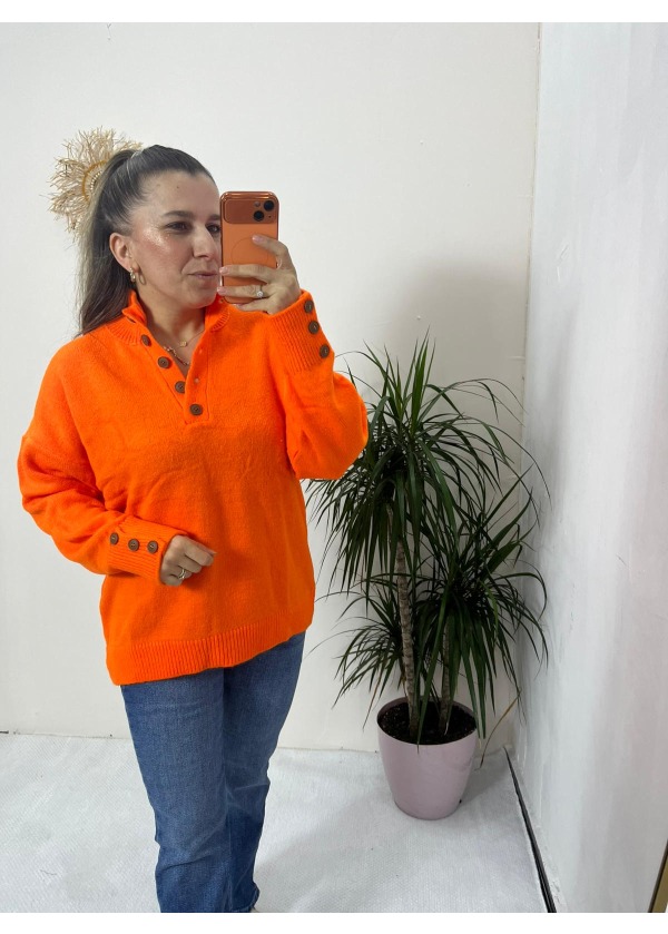 Yaka Kol Düğme Detaylı Kazak ( turuncu )