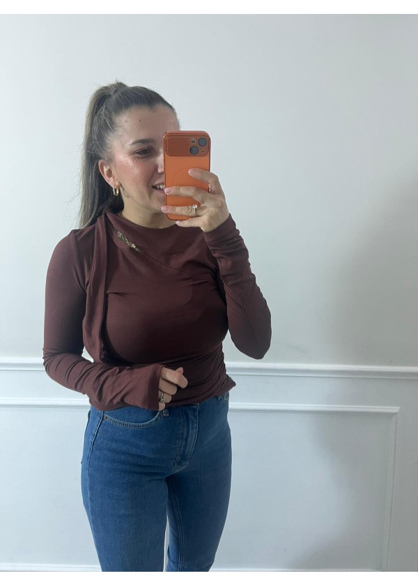 Omuz Detalı Bluz ( kahve )