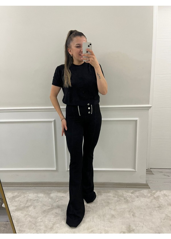 İspanyol Paça Çift Fermuarlı Tayt