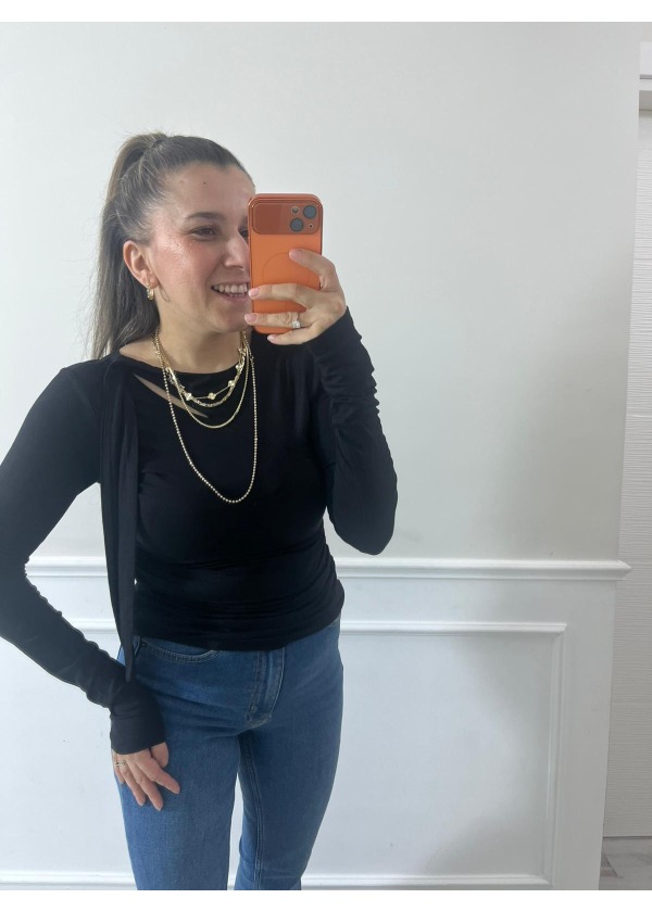 Omuz detaylı bluz ( siyah )
