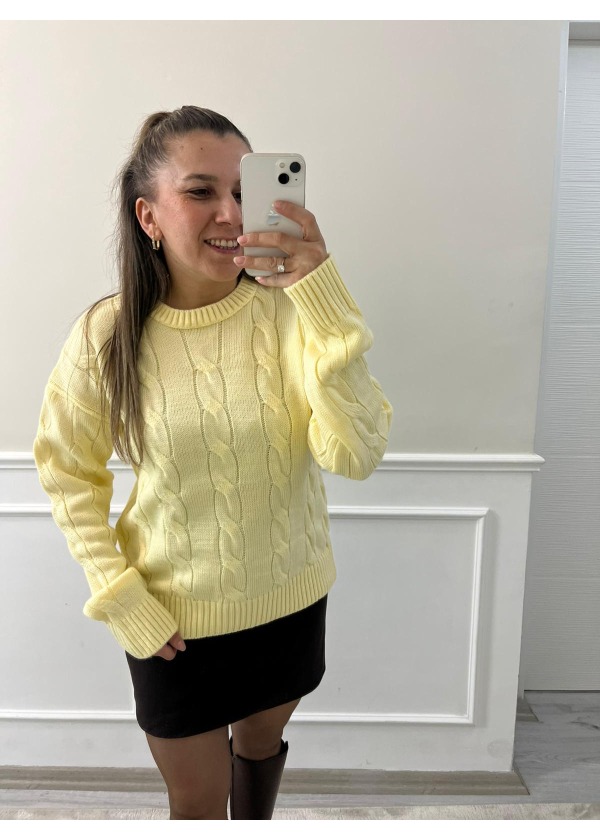 Saç Örgü Desenli Kazak ( sarı )